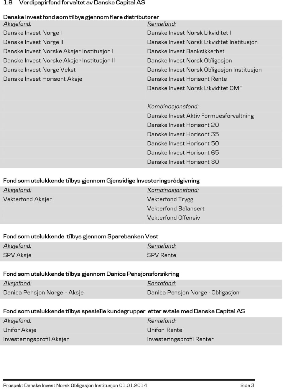 Danske Invest Norge Vekst Danske Invest Norsk Obligasjon Institusjon Danske Invest Horisont Aksje Danske Invest Horisont Rente Danske Invest Norsk Likviditet OMF Kombinasjonsfond: Danske Invest Aktiv