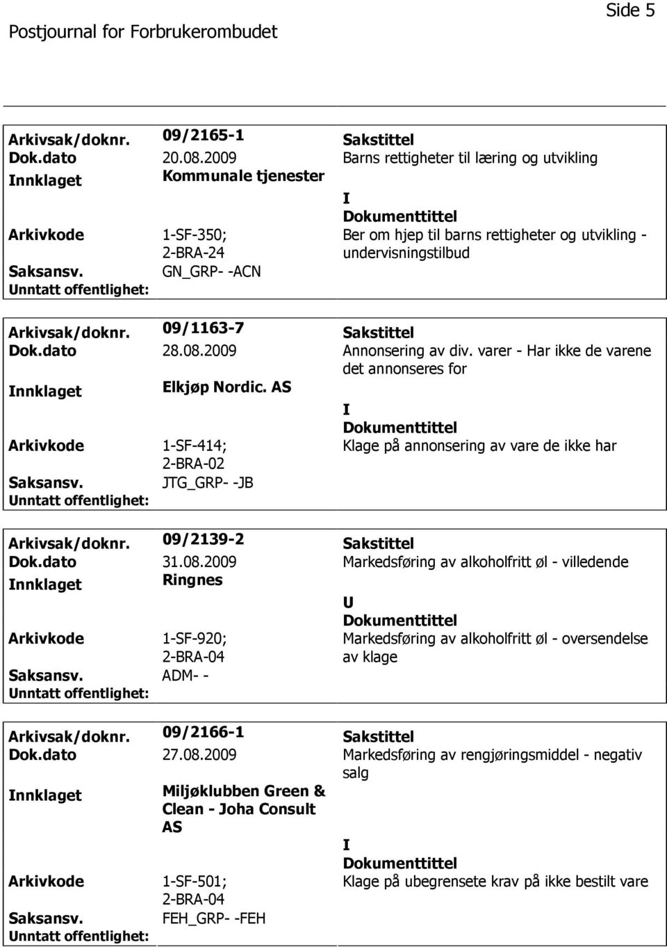 GN_GRP- -ACN Arkivsak/doknr. 09/1163-7 Sakstittel Dok.dato 28.08.2009 Annonsering av div. varer - Har ikke de varene det annonseres for nnklaget Elkjøp Nordic.