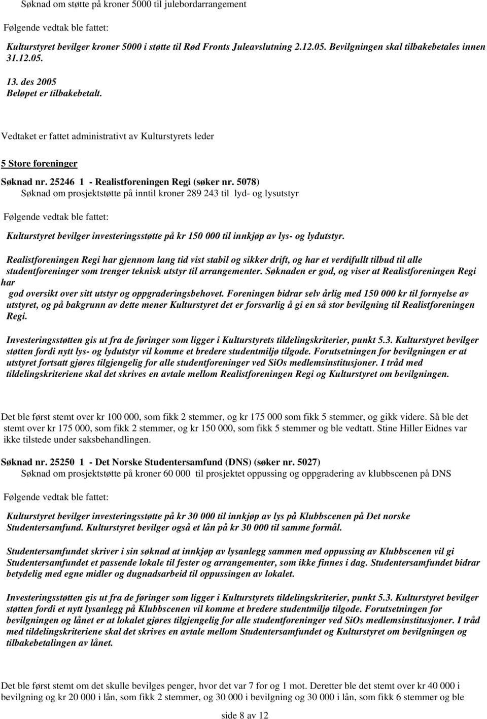 5078) Søknad om prosjektstøtte på inntil kroner 289 243 til lyd- og lysutstyr Kulturstyret bevilger investeringsstøtte på kr 150 000 til innkjøp av lys- og lydutstyr.