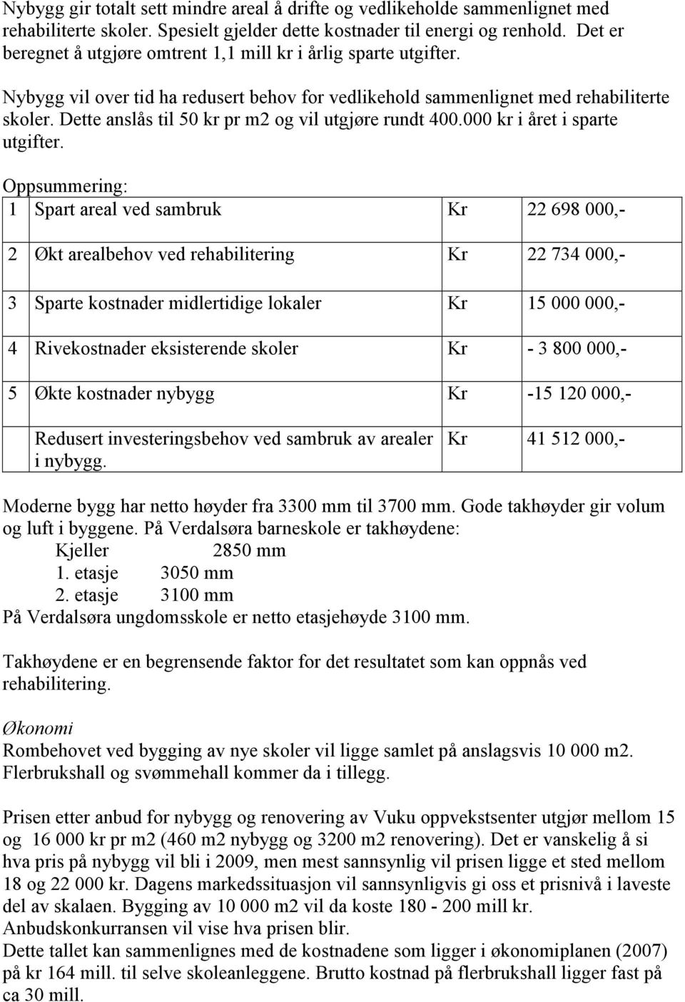 Dette anslås til 50 kr pr m2 og vil utgjøre rundt 400.000 kr i året i sparte utgifter.