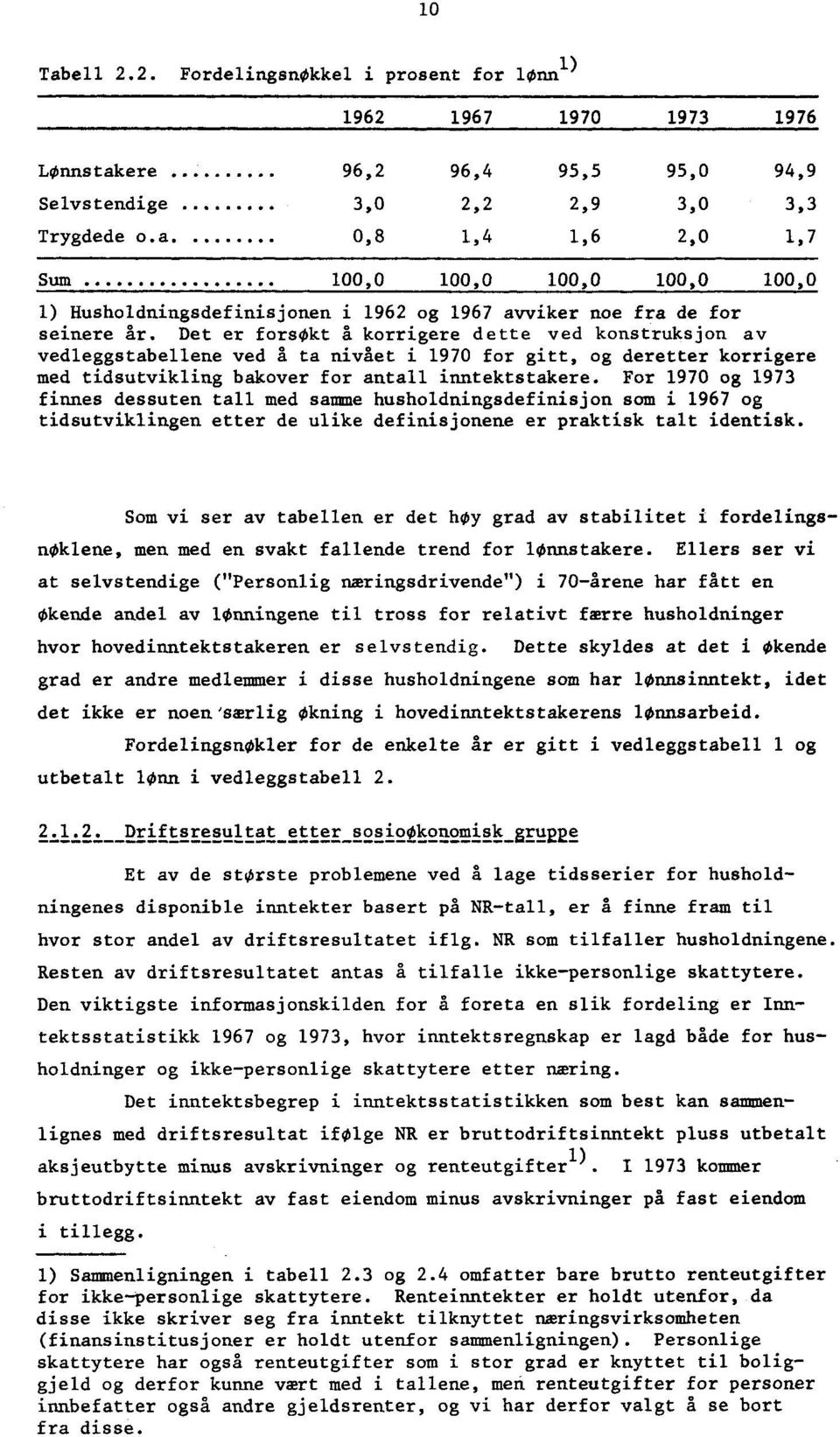 Det er forsokt å korrigere dette ved konstruksjon av vedleggstabellene ved å ta nivået i 1970 for gitt, og deretter korrigere med tidsutvikling bakover for antall inntektstakere.