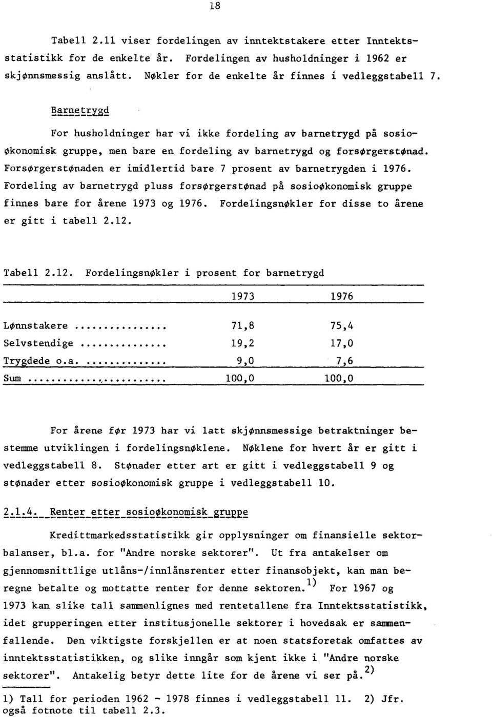 ForsOrgerstOnaden er imidlertid bare 7 prosent av barnetrygden i 1976. Fordeling av barnetrygd pluss forsorgerstonad på sosiookonamisk gruppe finnes bare for årene 1973 og 1976.