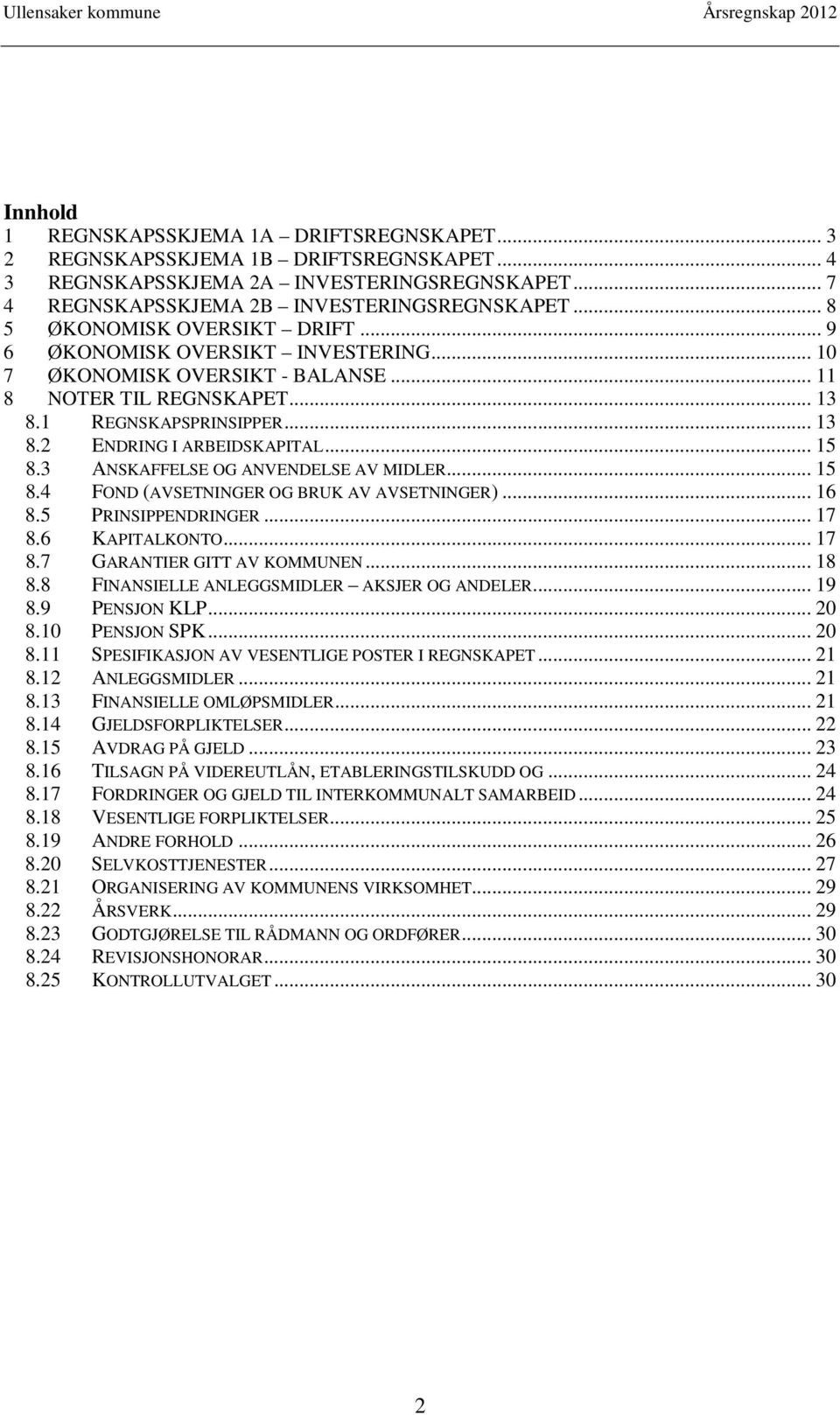 .. 15 8.3 ANSKAFFELSE OG ANVENDELSE AV MIDLER... 15 8.4 FOND (AVSETNINGER OG BRUK AV AVSETNINGER)... 16 8.5 PRINSIPPENDRINGER... 17 8.6 KAPITALKONTO... 17 8.7 GARANTIER GITT AV KOMMUNEN... 18 8.