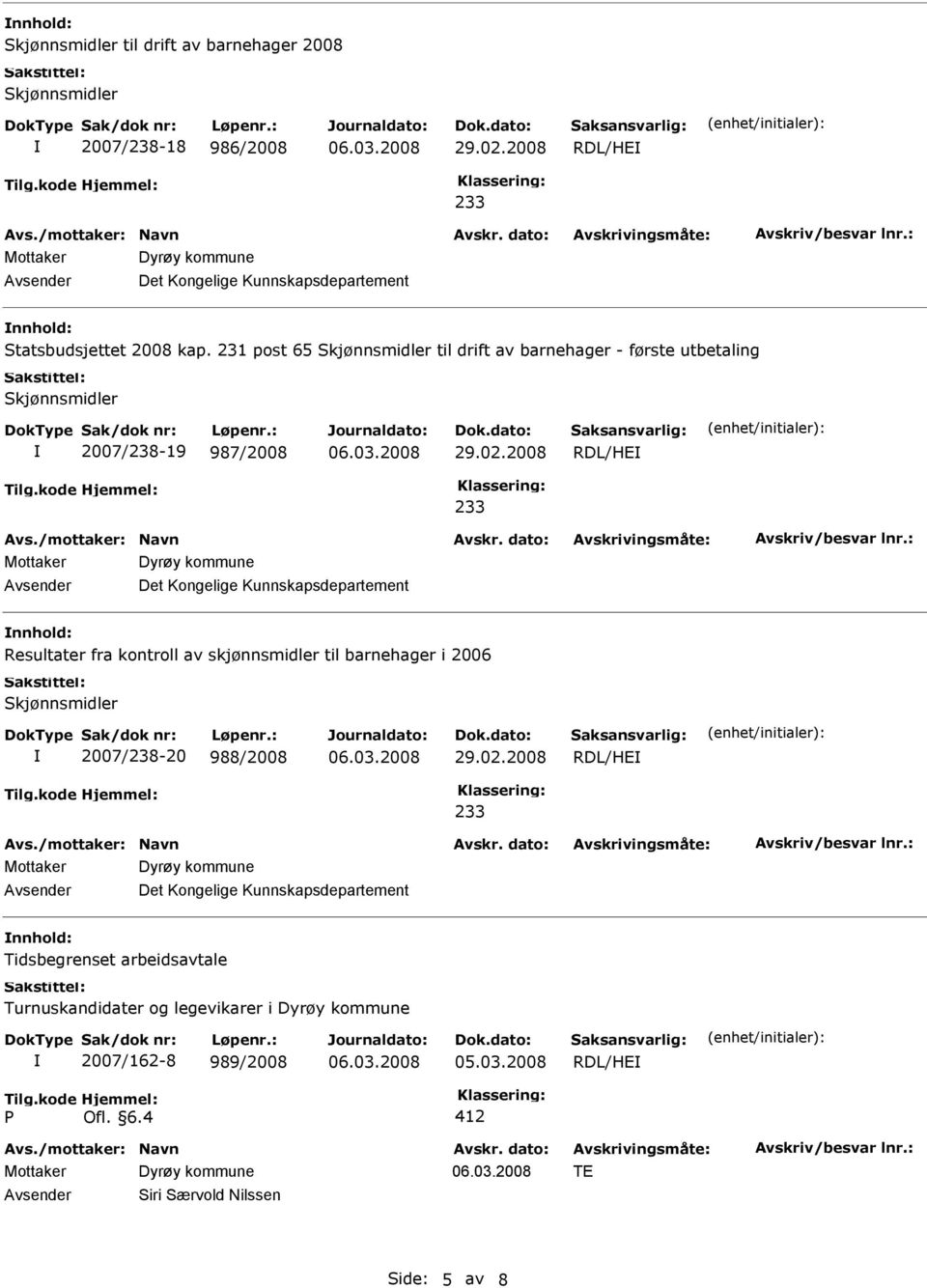 Resultater fra kontroll av skjønnsmidler til barnehager i 2006 Skjønnsmidler 2007/238-20 988/2008 RDL/HE Det Kongelige Kunnskapsdepartement