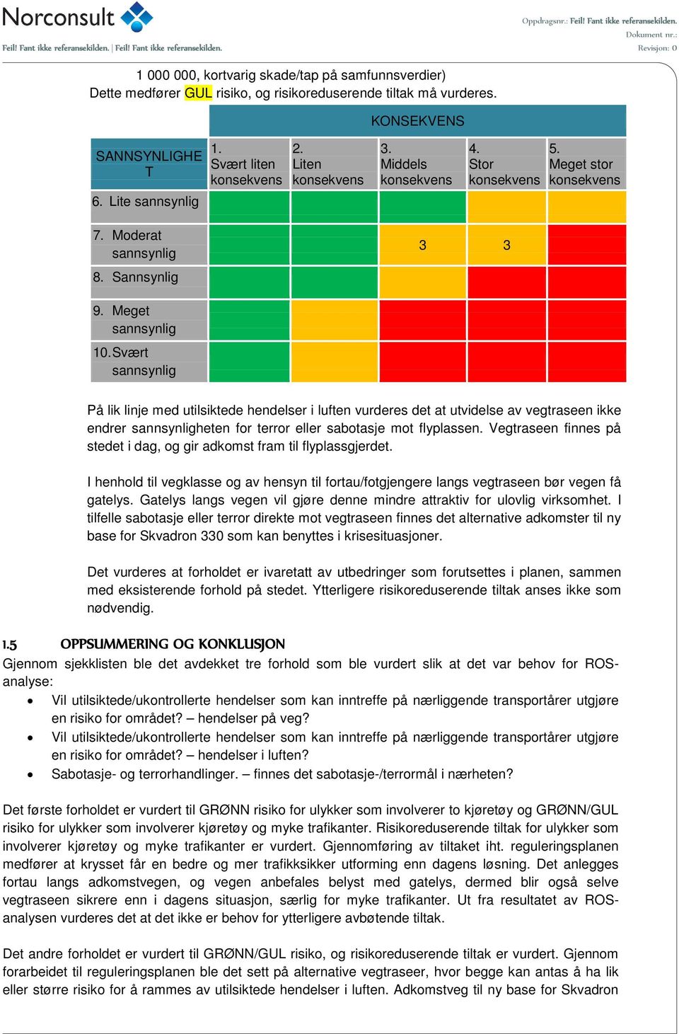 Svært På lik linje med utilsiktede hendelser i luften vurderes det at utvidelse av vegtraseen ikke endrer heten for terror eller sabotasje mot flyplassen.