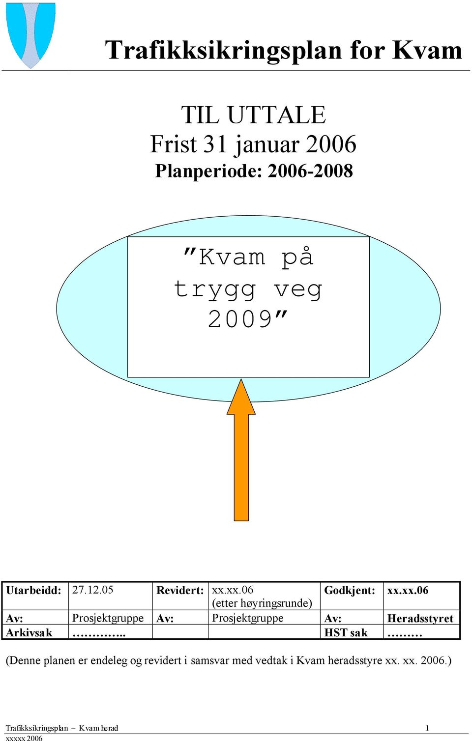 xx.06 Godkjent: xx.xx.06 (etter høyringsrunde) Av: Prosjektgruppe Av: Prosjektgruppe Av: Heradsstyret Arkivsak.