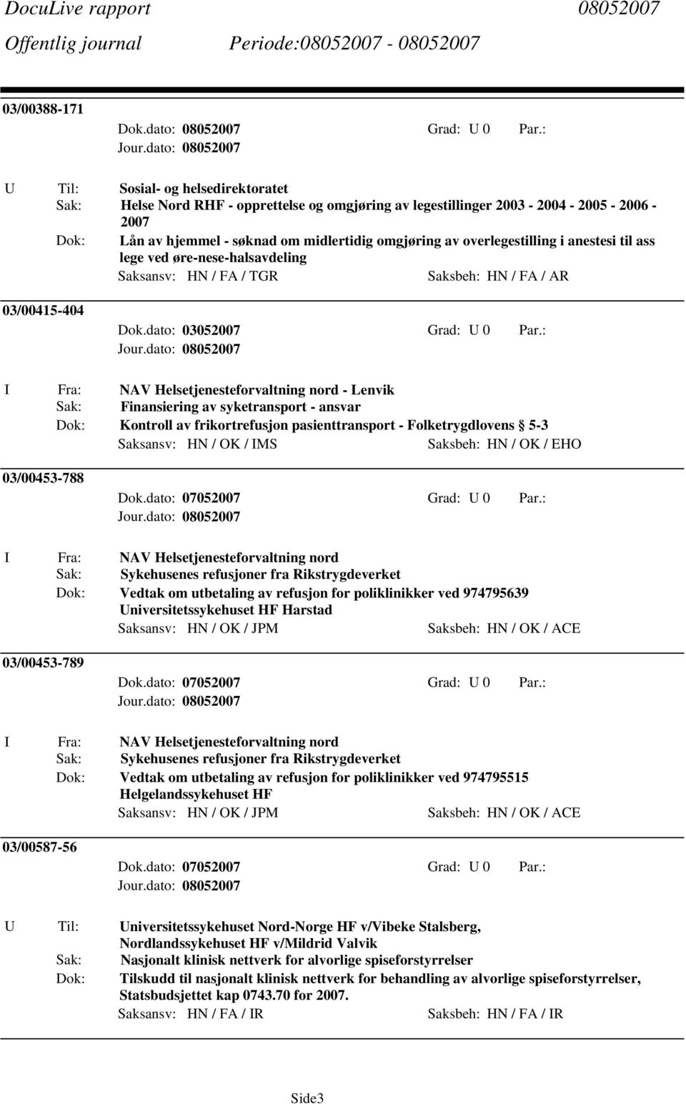 : NAV Helsetjenesteforvaltning nord - Lenvik Finansiering av syketransport - ansvar Kontroll av frikortrefusjon pasienttransport - Folketrygdlovens 5-3 Saksansv: HN / OK / MS Saksbeh: HN / OK / EHO