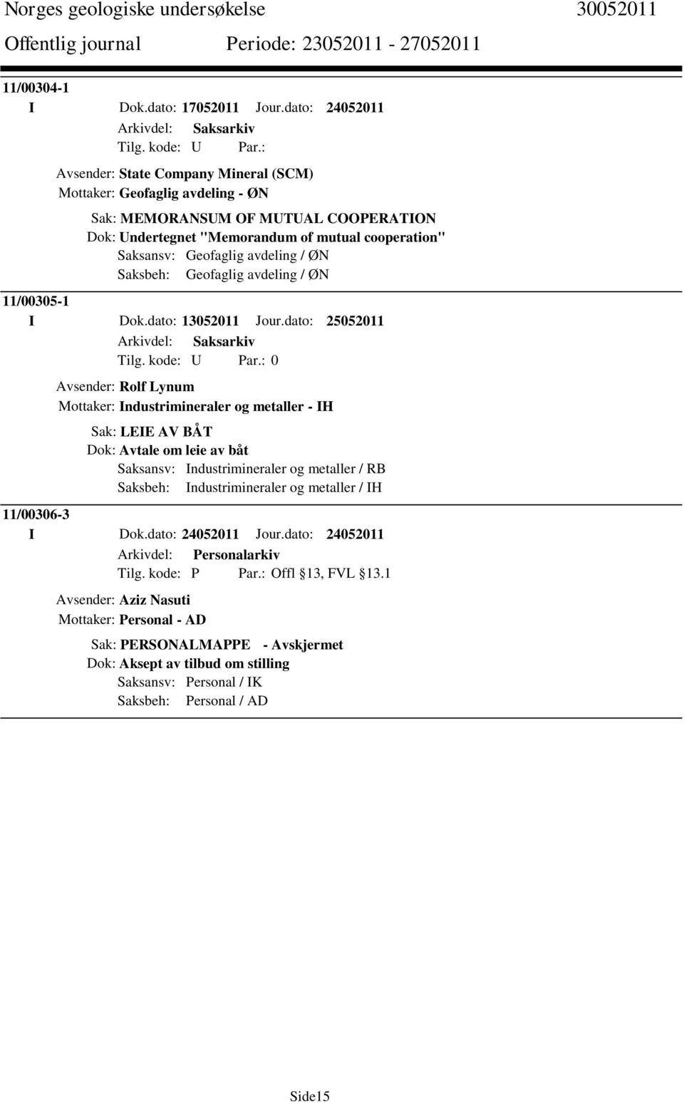 avdeling / ØN Saksbeh: Geofaglig avdeling / ØN 11/00305-1 I Dok.dato: 13052011 Jour.