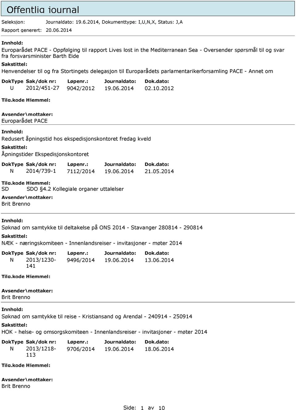 Europarådets parlamentarikerforsamling PACE - Annet om 2012/451-27 9042/2012 02.10.