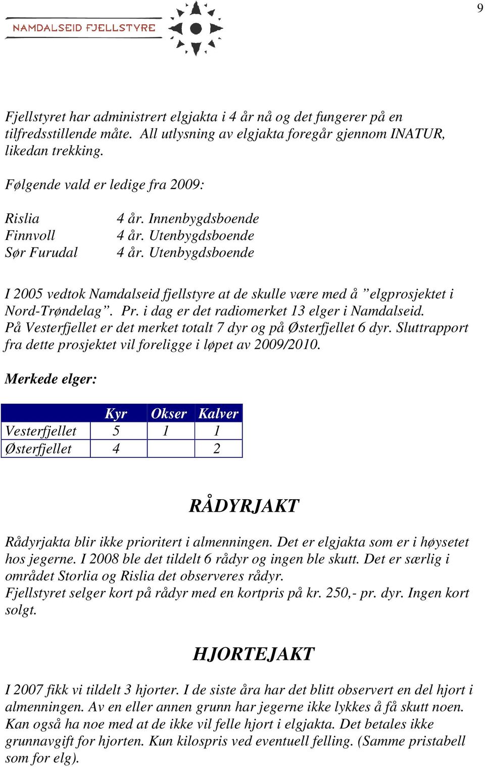 Utenbygdsboende I 2005 vedtok Namdalseid fjellstyre at de skulle være med å elgprosjektet i Nord-Trøndelag. Pr. i dag er det radiomerket 13 elger i Namdalseid.