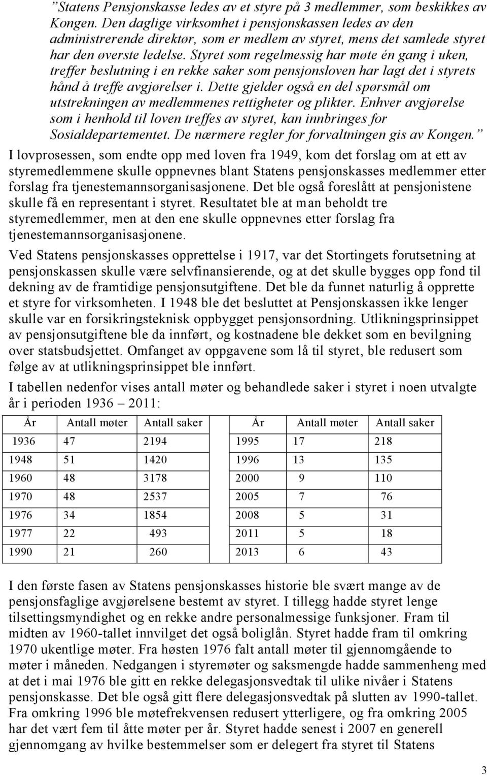 Styret som regelmessig har møte én gang i uken, treffer beslutning i en rekke saker som pensjonsloven har lagt det i styrets hånd å treffe avgjørelser i.