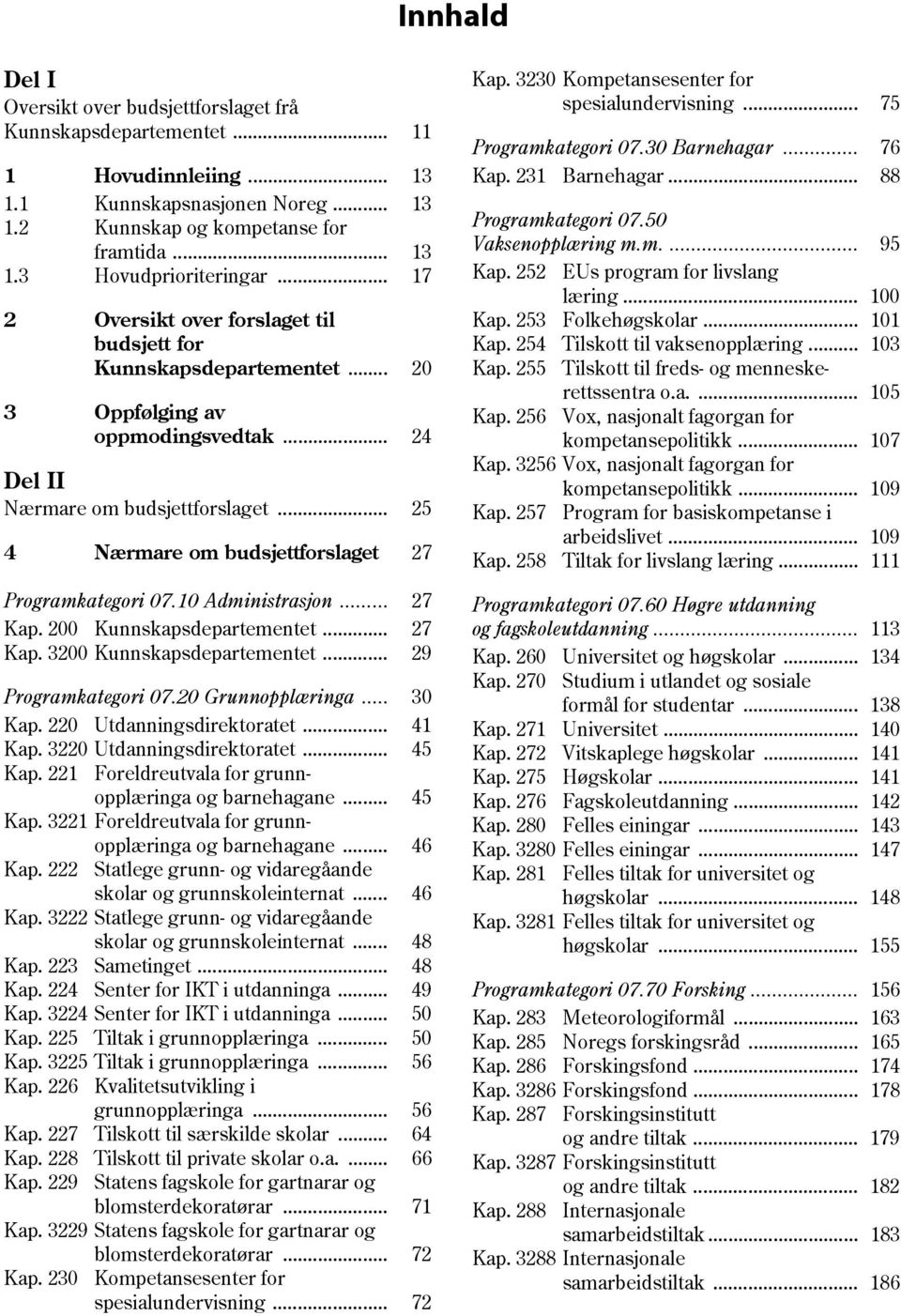 10 Administrasjon... 27 Kap. 200... 27 Kap. 3200... 29 Programkategori 07.20 Grunnopplæringa... 30 Kap. 220 Utdanningsdirektoratet... 41 Kap. 3220 Utdanningsdirektoratet... 45 Kap.