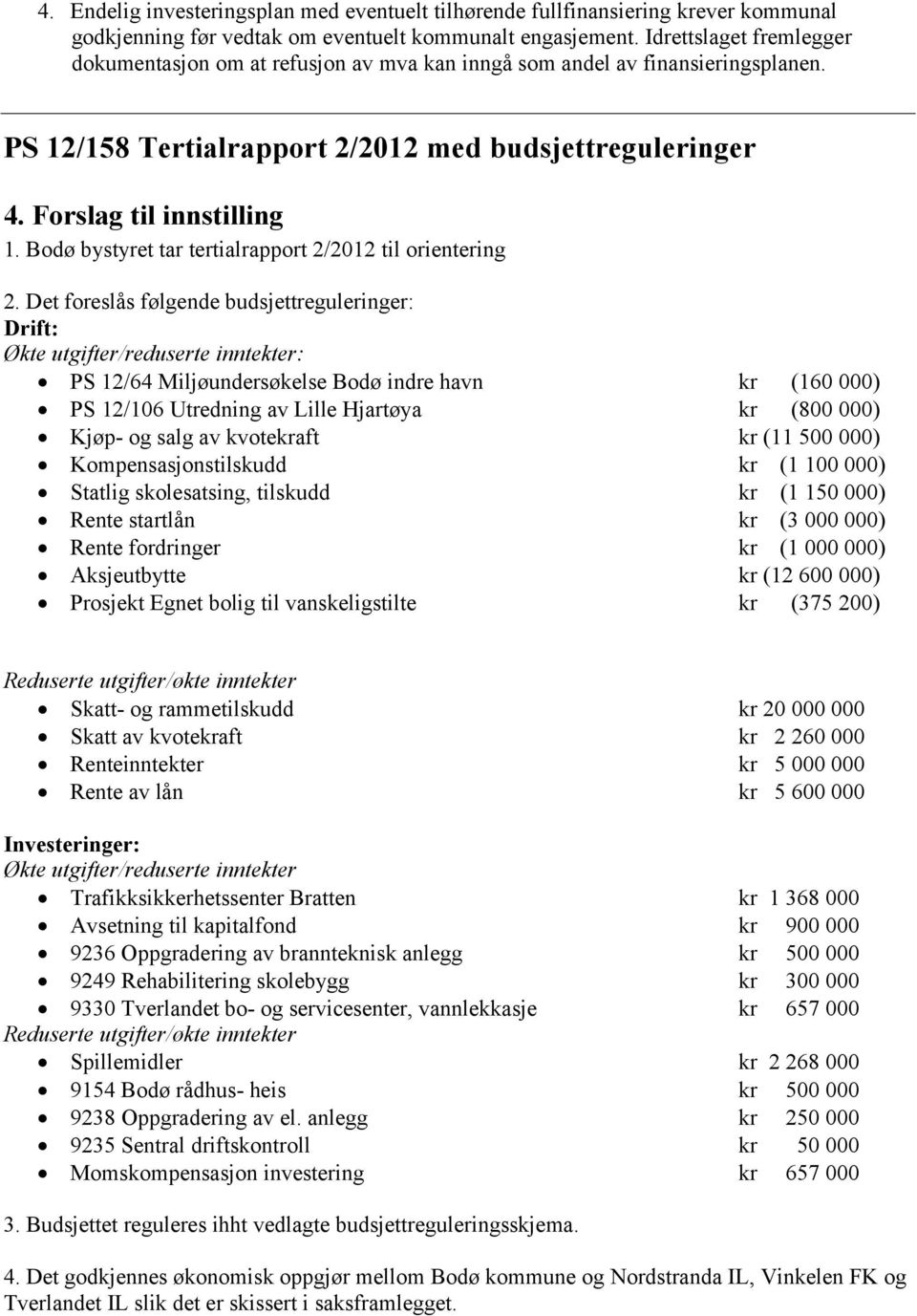 Bodø bystyret tar tertialrapport 2/2012 til orientering 2.