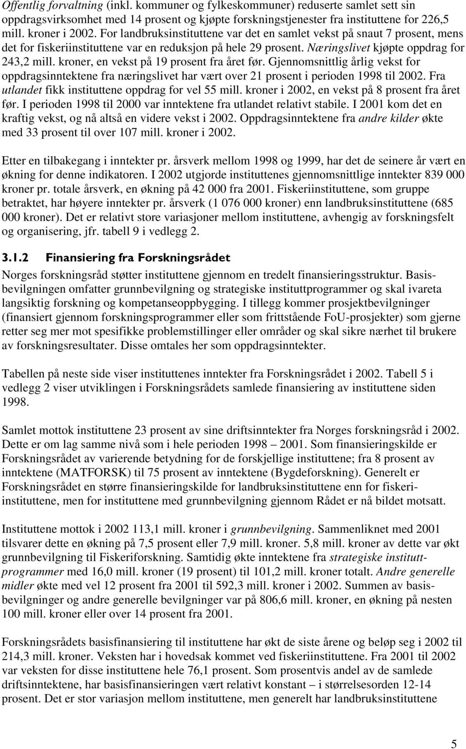 kroner, en vekst på 19 prosent fra året før. Gjennomsnittlig årlig vekst for oppdragsinntektene fra næringslivet har vært over 21 prosent i perioden 1998 til 2002.