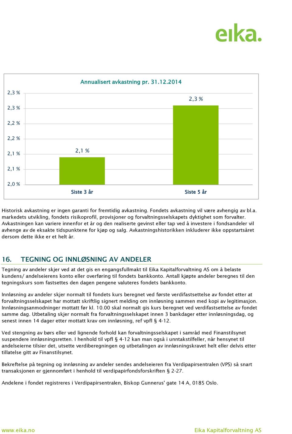 Avkastningen kan variere innenfor et år og den realiserte gevinst eller tap ved å investere i fondsandeler vil avhenge av de eksakte tidspunktene for kjøp og salg.