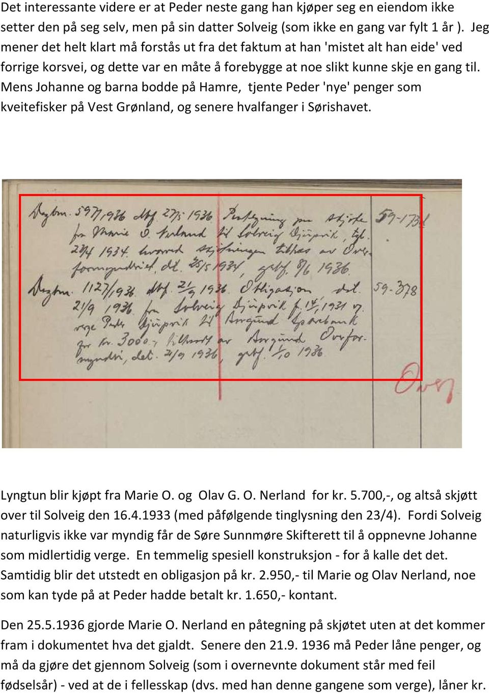 Mens Johanne og barna bodde på Hamre, tjente Peder 'nye' penger som kveitefisker på Vest Grønland, og senere hvalfanger i Sørishavet. Lyngtun blir kjøpt fra Marie O. og Olav G. O. Nerland for kr. 5.