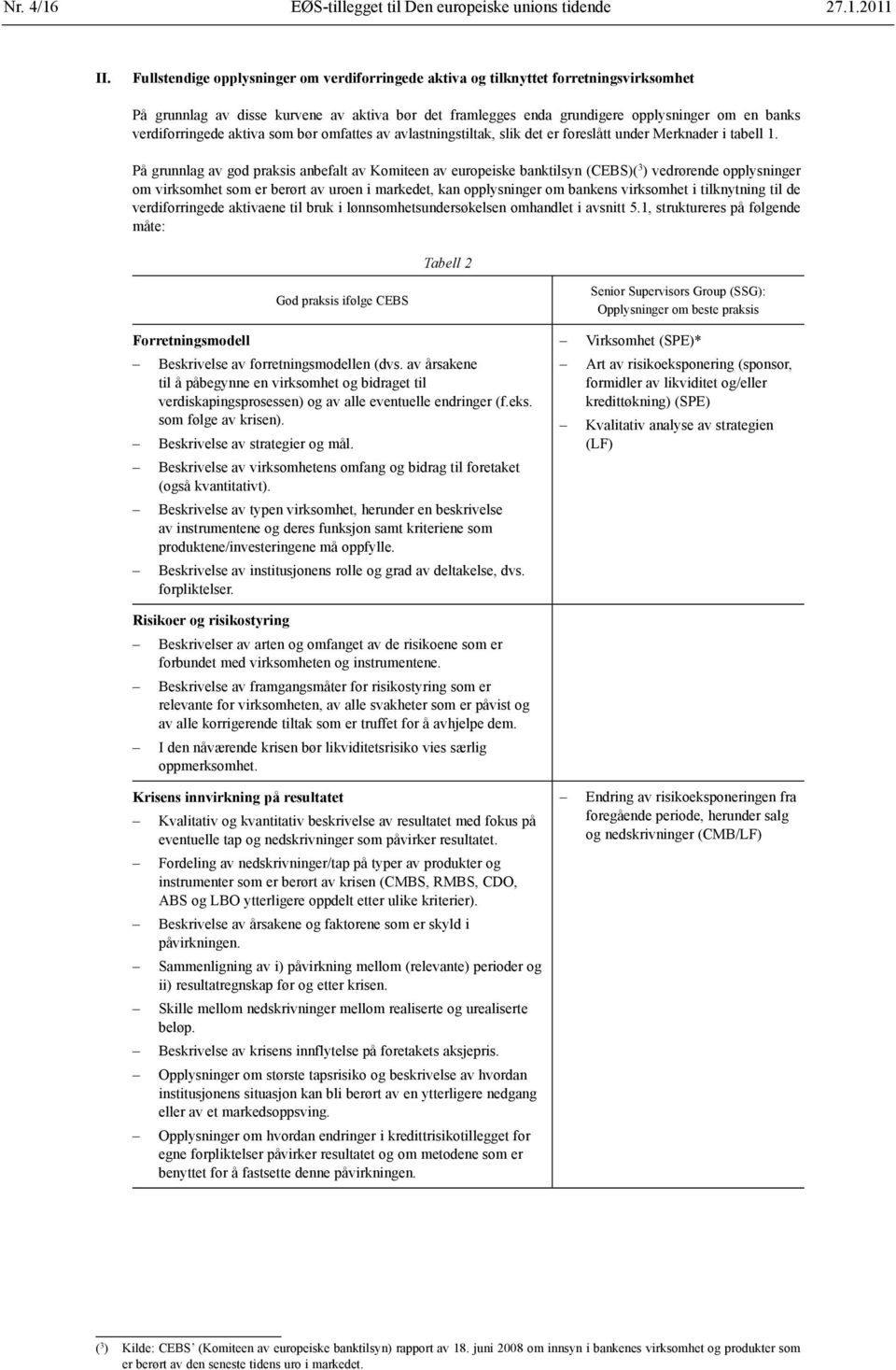 verdiforringede aktiva som bør omfattes av avlastningstiltak, slik det er foreslått under Merknader i tabell 1.