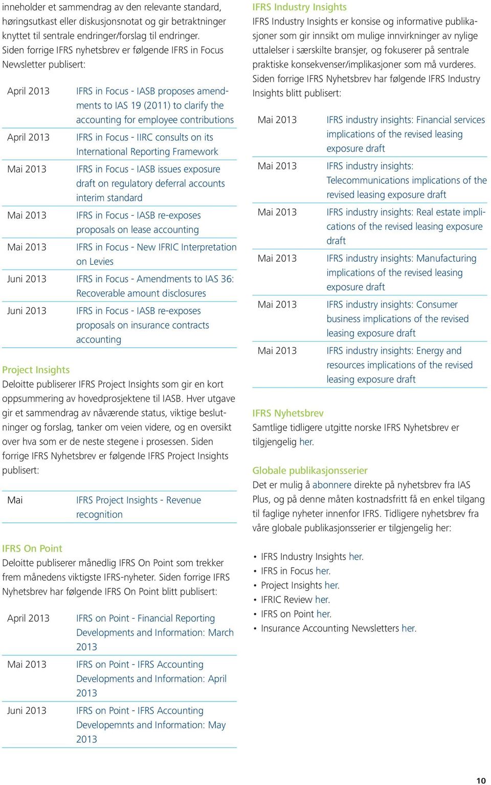 April 2013 IFRS in Focus - IIRC consults on its International Reporting Framework IFRS in Focus - IASB issues exposure draft on regulatory deferral accounts interim standard IFRS in Focus - IASB