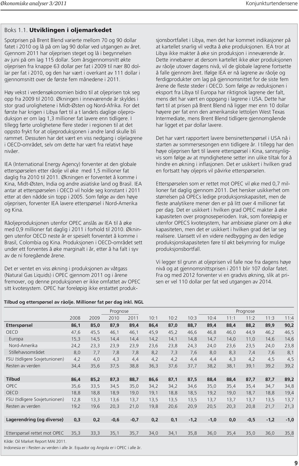 Som årsgjennomsnitt økte oljeprisen fra knappe 63 dollar per fat i 2009 til nær 80 dollar per fat i 2010, og den har vært i overkant av 111 dollar i gjennomsnitt over de første fem månedene i 2011.