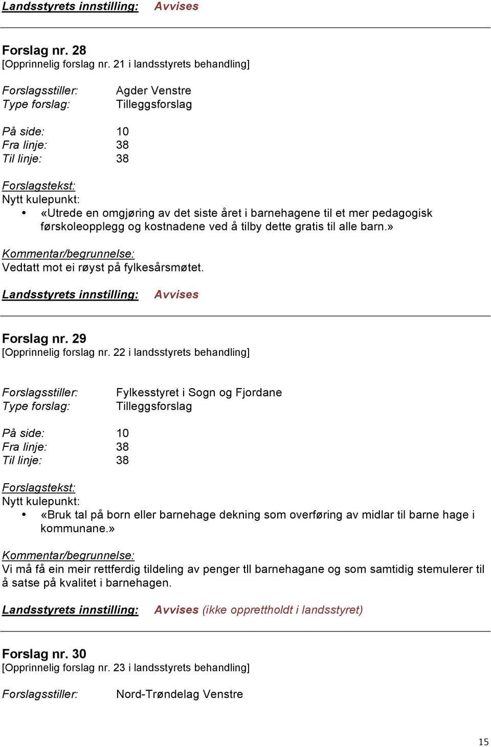 tilby dette gratis til alle barn.» Vedtatt mot ei røyst på fylkesårsmøtet. Forslag nr. 29 [Opprinnelig forslag nr.