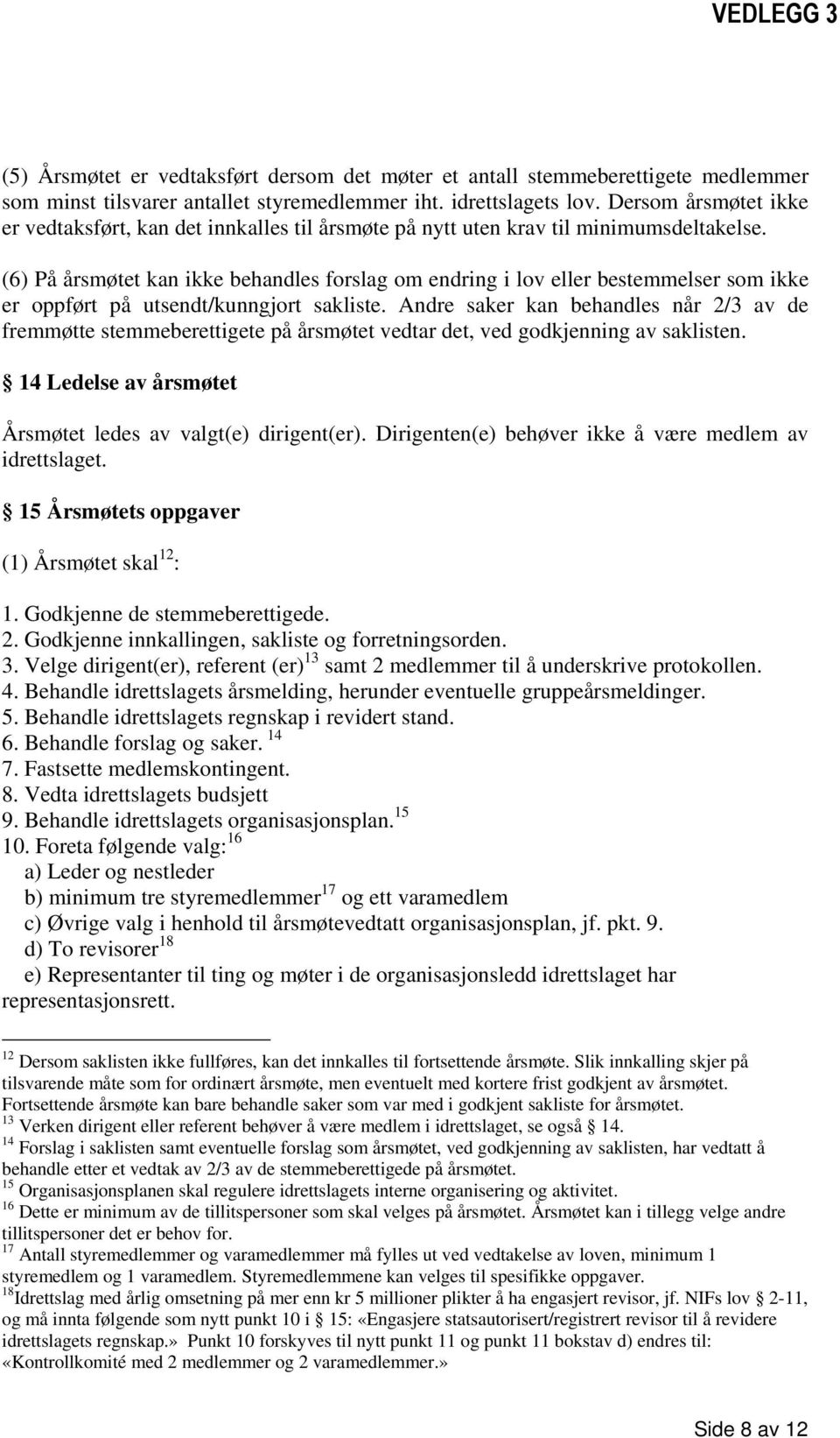 (6) På årsmøtet kan ikke behandles forslag om endring i lov eller bestemmelser som ikke er oppført på utsendt/kunngjort sakliste.