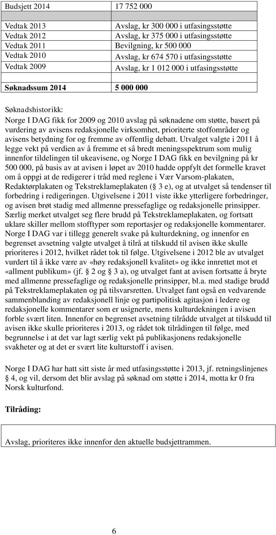 avisens redaksjonelle virksomhet, prioriterte stoffområder og avisens betydning for og fremme av offentlig debatt.