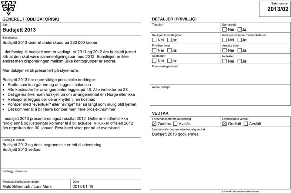 Bunnlinjen er ikke endret men disponeringen mellom ulike kontogrupper er endret. Mer detaljer vil bli presentert på styremøte.