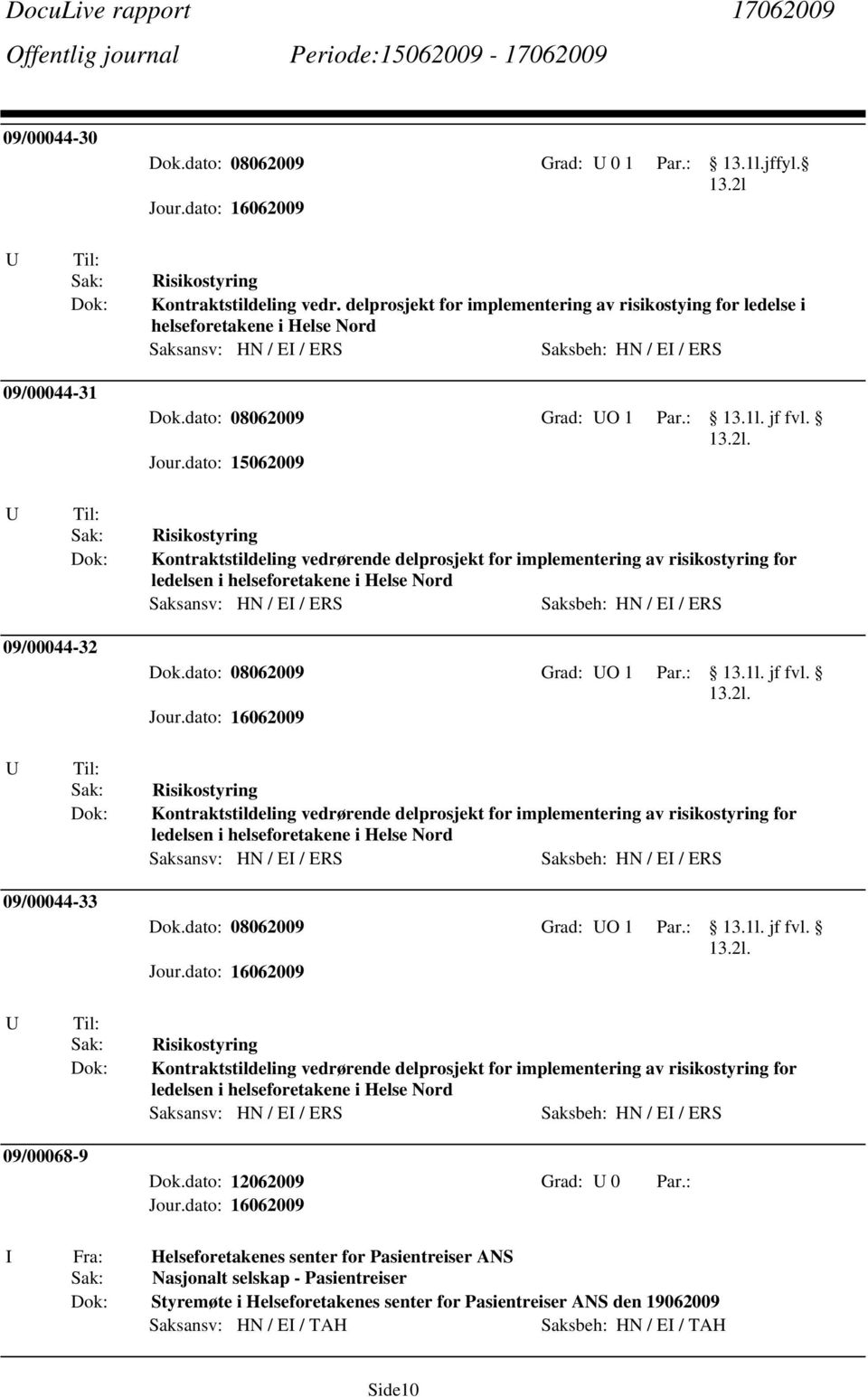 dato: 15062009 Risikostyring Kontraktstildeling vedrørende delprosjekt for implementering av risikostyring for ledelsen i helseforetakene i Helse Nord Saksansv: HN / E / ERS Saksbeh: HN / E / ERS