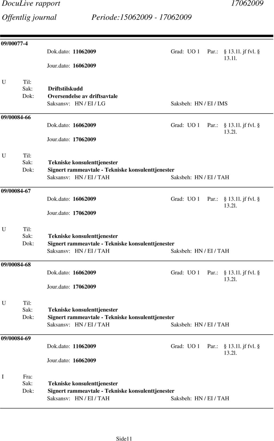 dato: 16062009 Grad: O 1 Par.: jf fvl. Tekniske konsulenttjenester Signert rammeavtale - Tekniske konsulenttjenester 09/00084-69 Dok.dato: 11062009 Grad: O 1 Par.