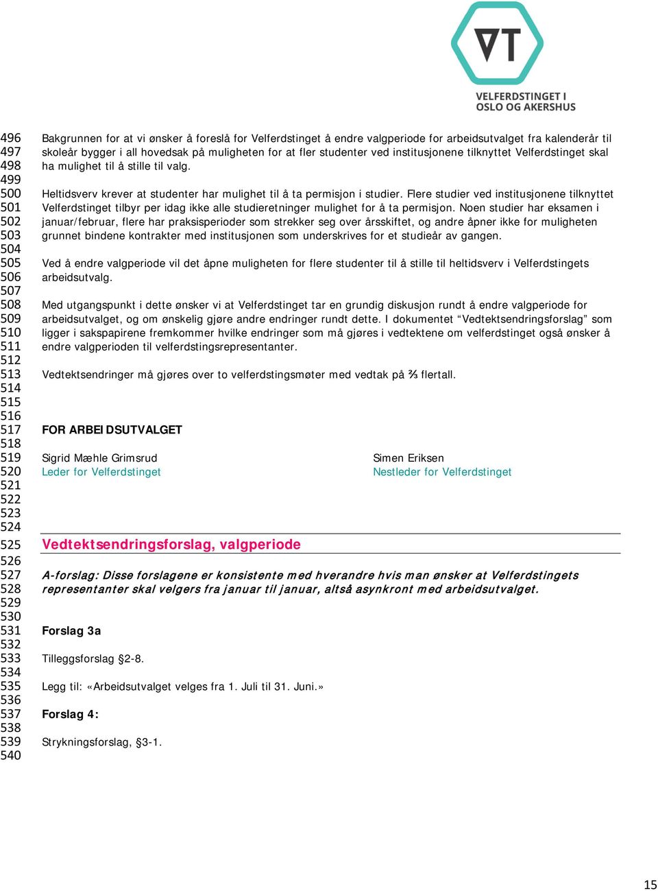 Velferdstinget skal ha mulighet til å stille til valg. Heltidsverv krever at studenter har mulighet til å ta permisjon i studier.