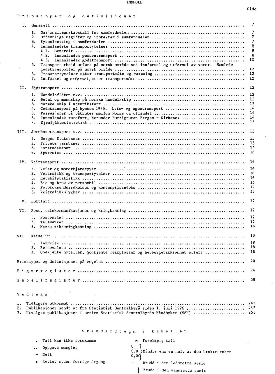 Samlede godstransporter på norsk område 6. Transportytelser etter transportmåte og vareslag 7. InnfOrsel og utforsel,etter transportmåte II. Sjøtransport. Handelsflåten m.v. Befal og mannskap på norske handelsskip.