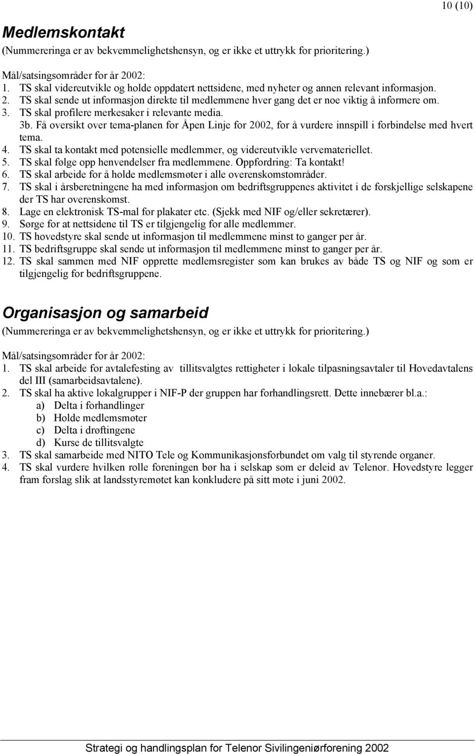 TS skal profilere merkesaker i relevante media. 3b. Få oversikt over tema-planen for Åpen Linje for 2002, for å vurdere innspill i forbindelse med hvert tema. 4.