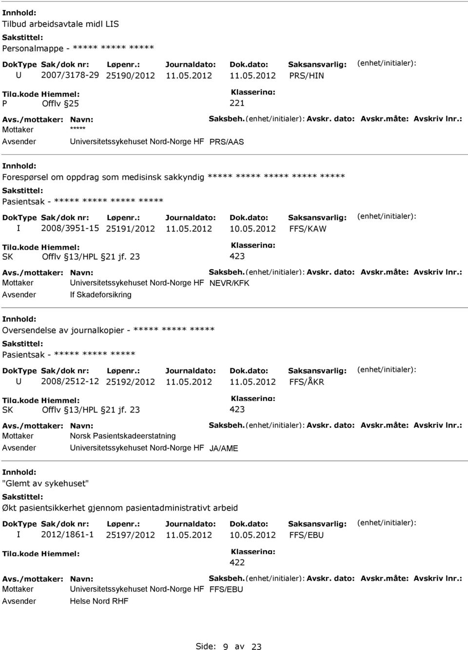 13/HL 21 jf. 23 Avs./mottaker: Navn: Saksbeh. Avskr. dato: Avskr.måte: Avskriv lnr.