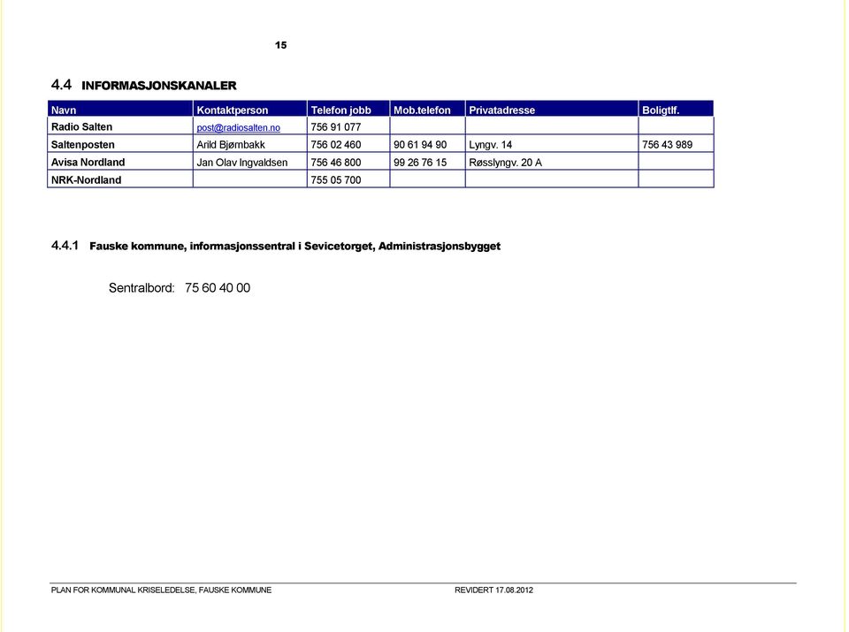 14 756 43 989 Avisa Nordland n Olav Ingvaldsen 756 46 800 99 26 76 15 Røsslyngv.