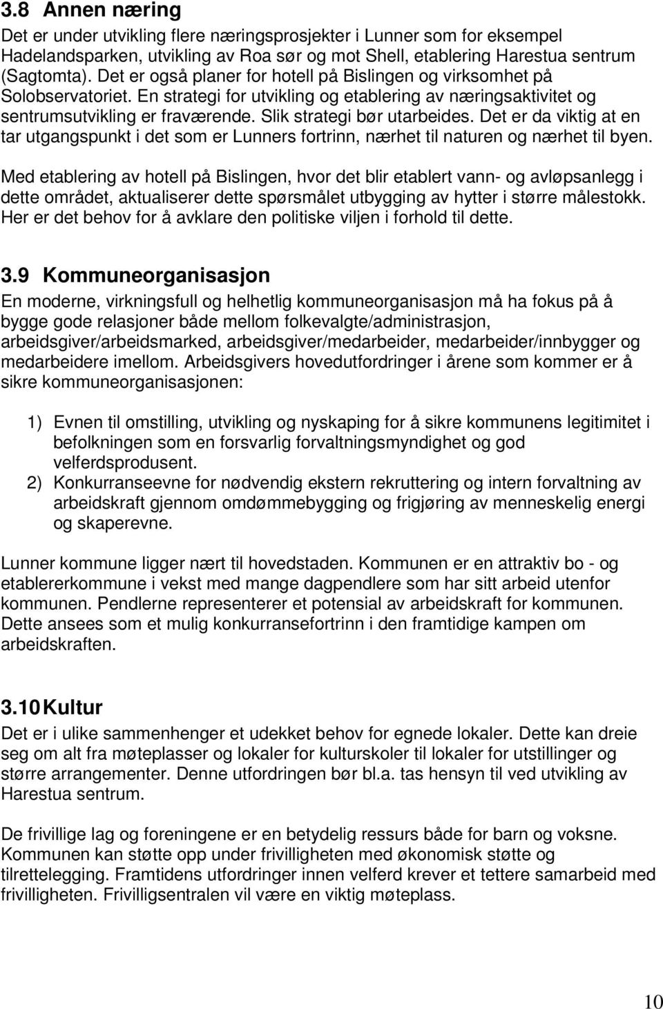 Slik strategi bør utarbeides. Det er da viktig at en tar utgangspunkt i det som er Lunners fortrinn, nærhet til naturen og nærhet til byen.