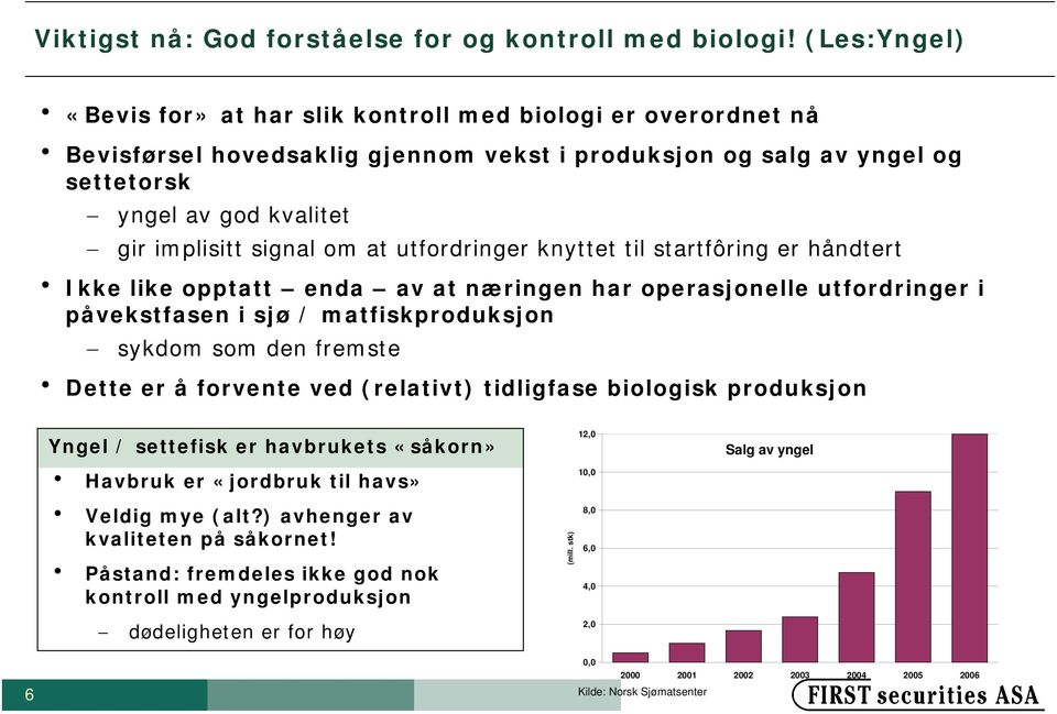 at utfordringer knyttet til startfôring er åndtert Ikke like opptatt enda av at næringen ar operasjonelle utfordringer i påvekstfasen i sjø / matfiskproduksjon sykdom som den fremste Dette er å