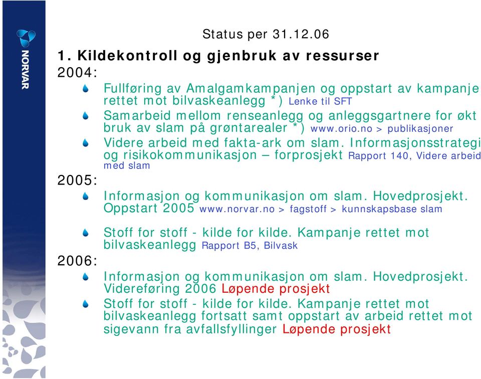 bruk av slam på grøntarealer *) www.orio.no > publikasjoner Videre arbeid med fakta-ark om slam.