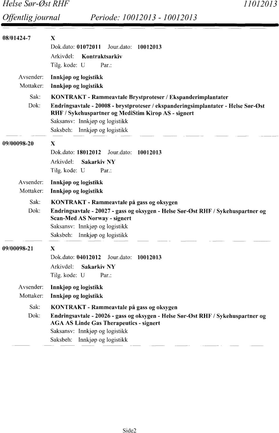 Sør-Øst RHF / Sykehuspartner og MediStim Kirop AS - signert 09/00098-20 X Dok.dato: 18012012 Jour.