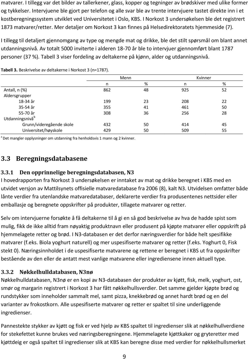 I Norkost 3 undersøkelsen ble det registrert 1873 matvarer/retter. Mer detaljer om Norkost 3 kan finnes på Helsedirektoratets hjemmeside (7).