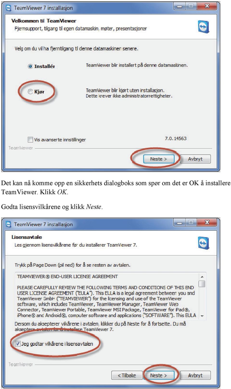 installere TeamViewer. Klikk OK.