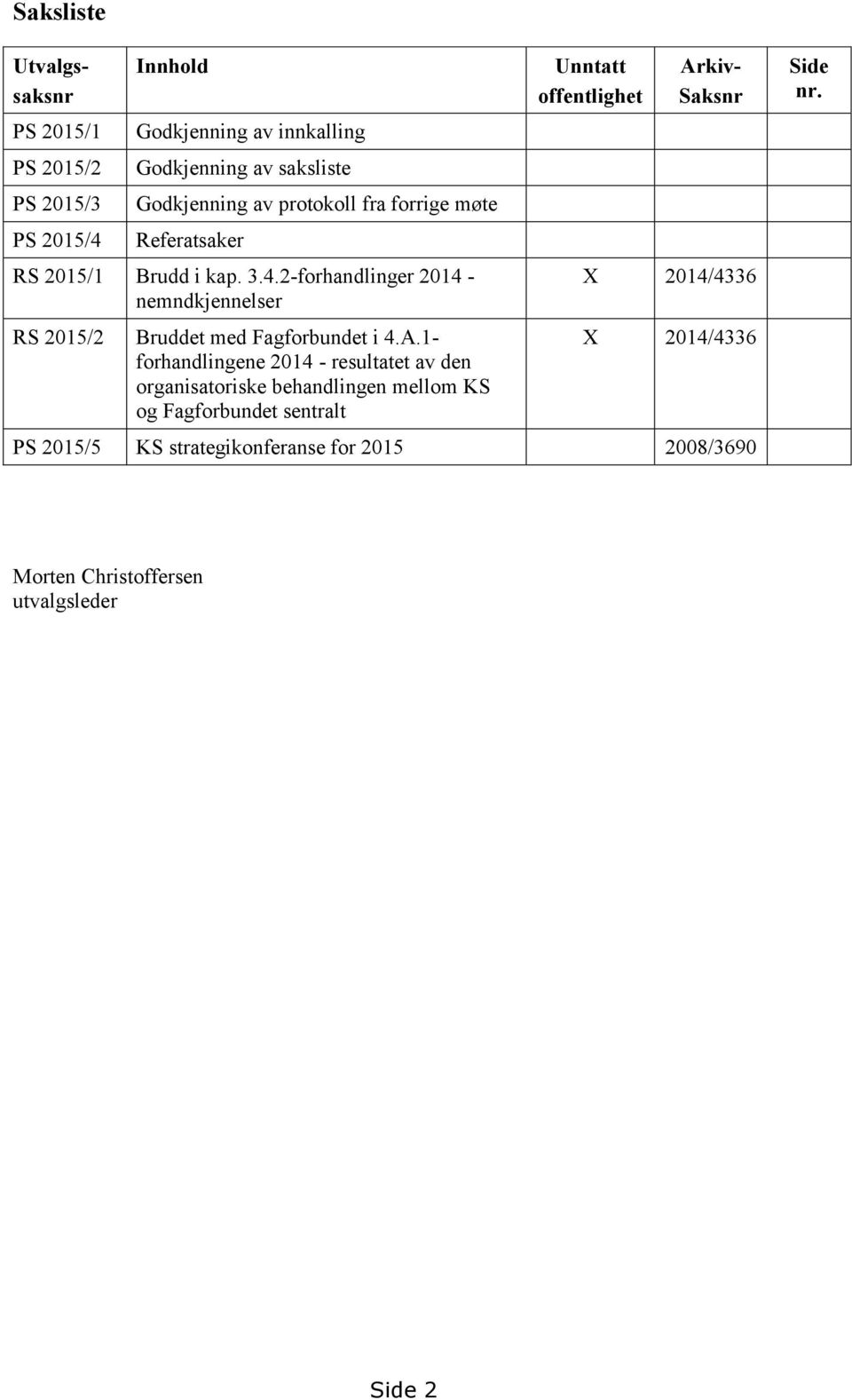 2-forhandlinger 2014 - nemndkjennelser RS 2015/2 Bruddet med Fagforbundet i 4.A.