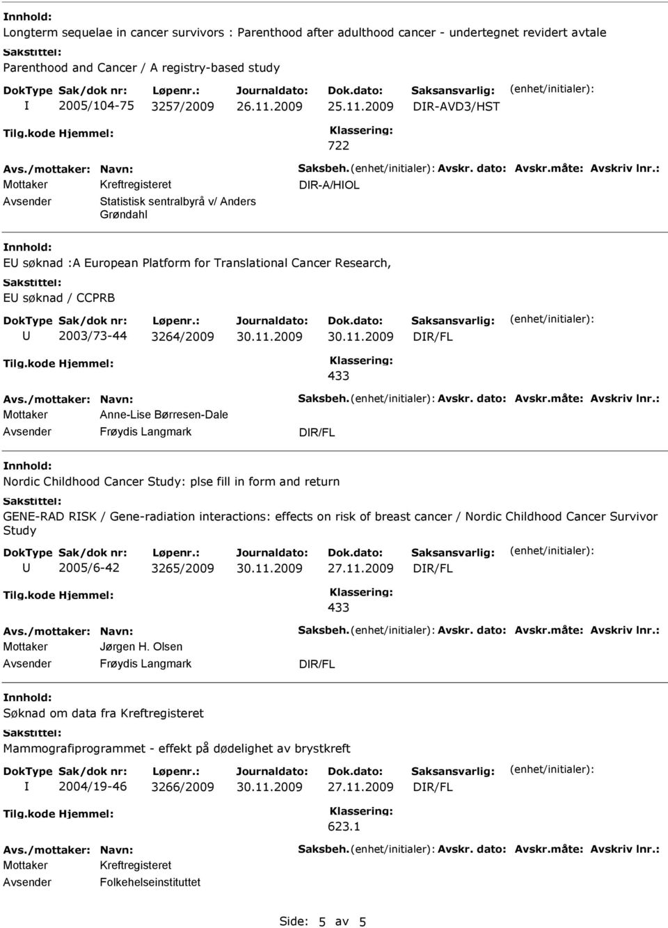 Børresen-Dale Nordic Childhood Cancer Study: plse fill in form and return GENE-RAD RSK / Gene-radiation interactions: effects on risk of breast cancer / Nordic Childhood Cancer Survivor Study