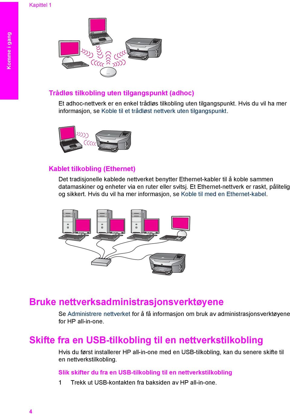 Kablet tilkobling (Ethernet) Det tradisjonelle kablede nettverket benytter Ethernet-kabler til å koble sammen datamaskiner og enheter via en ruter eller svitsj.