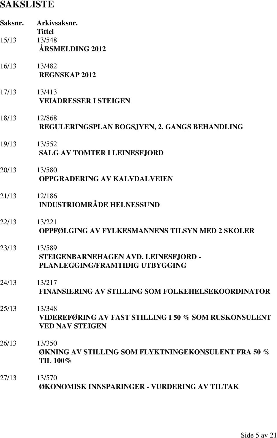 TILSYN MED 2 SKOLER 23/13 13/589 STEIGENBARNEHAGEN AVD.