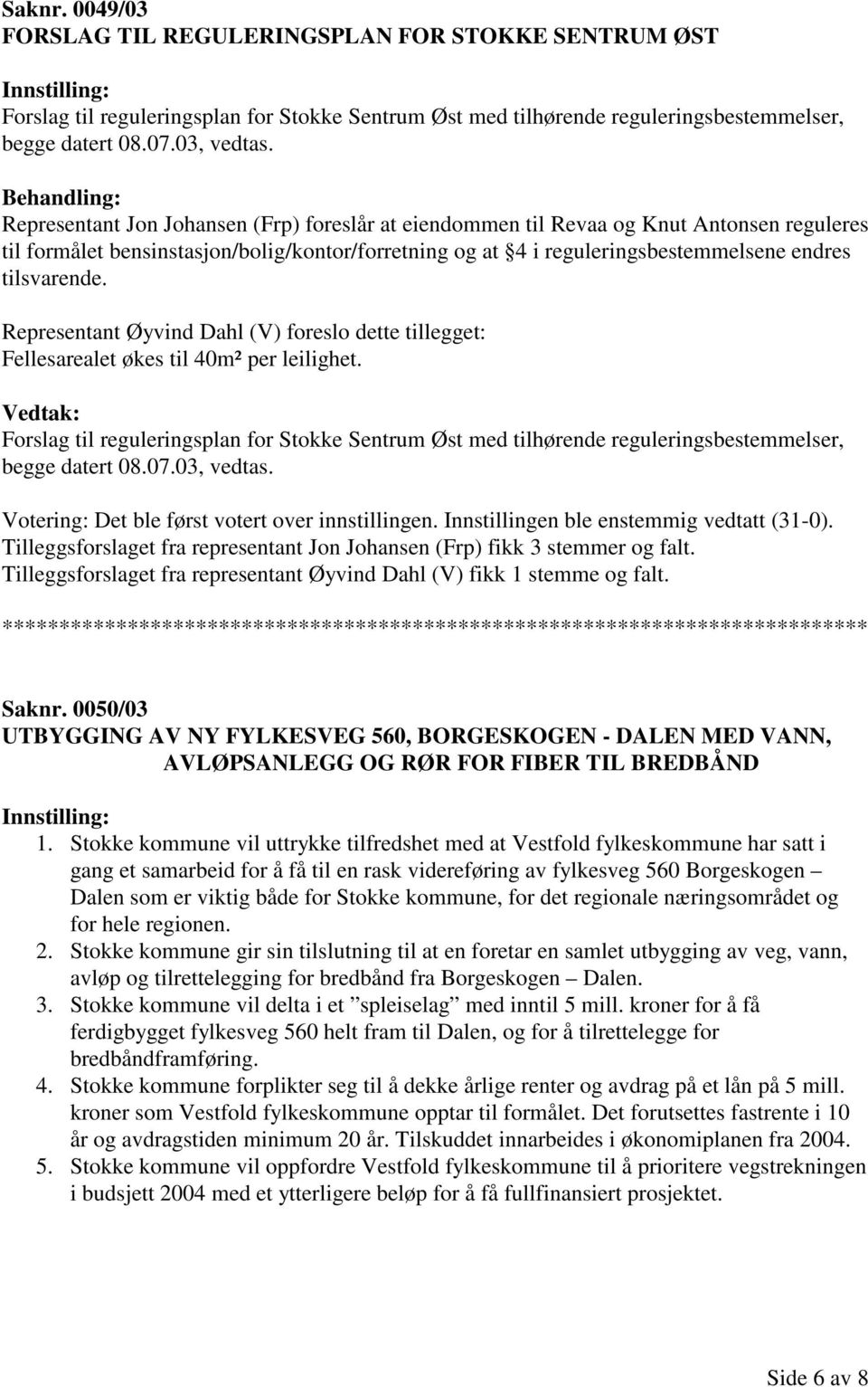 tilsvarende. Representant Øyvind Dahl (V) foreslo dette tillegget: Fellesarealet økes til 40m² per leilighet.