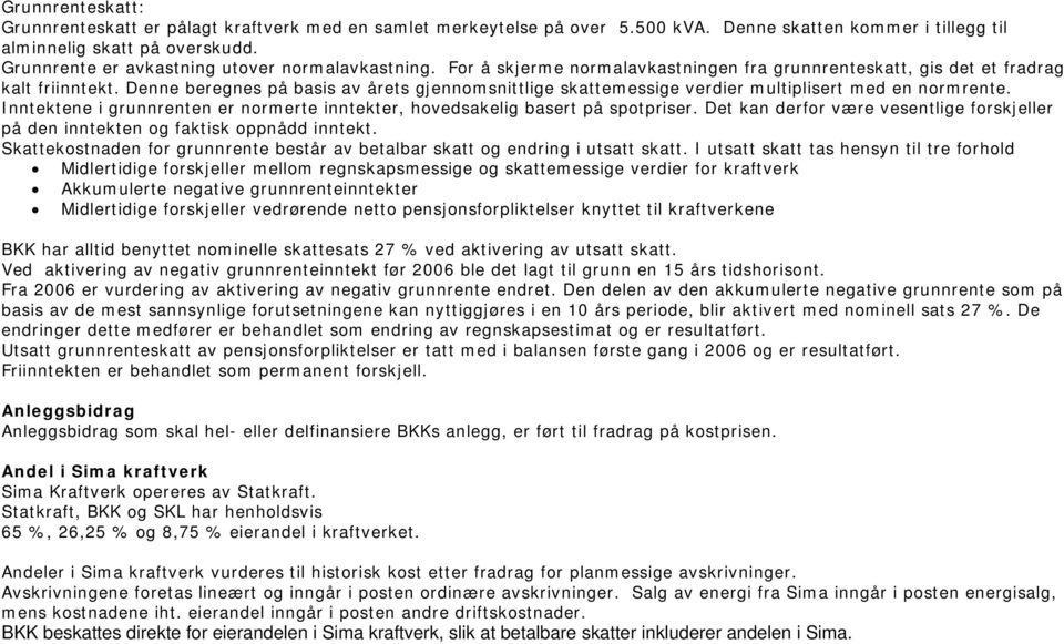 Denne beregnes på basis av årets gjennomsnittlige skattemessige verdier multiplisert med en normrente. Inntektene i grunnrenten er normerte inntekter, hovedsakelig basert på spotpriser.