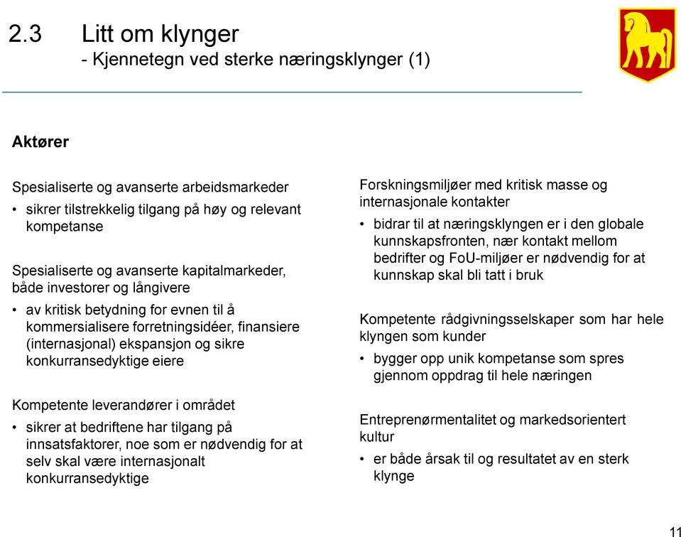 leverandører i området sikrer at bedriftene har tilgang på innsatsfaktorer, noe som er nødvendig for at selv skal være internasjonalt konkurransedyktige Forskningsmiljøer med kritisk masse og