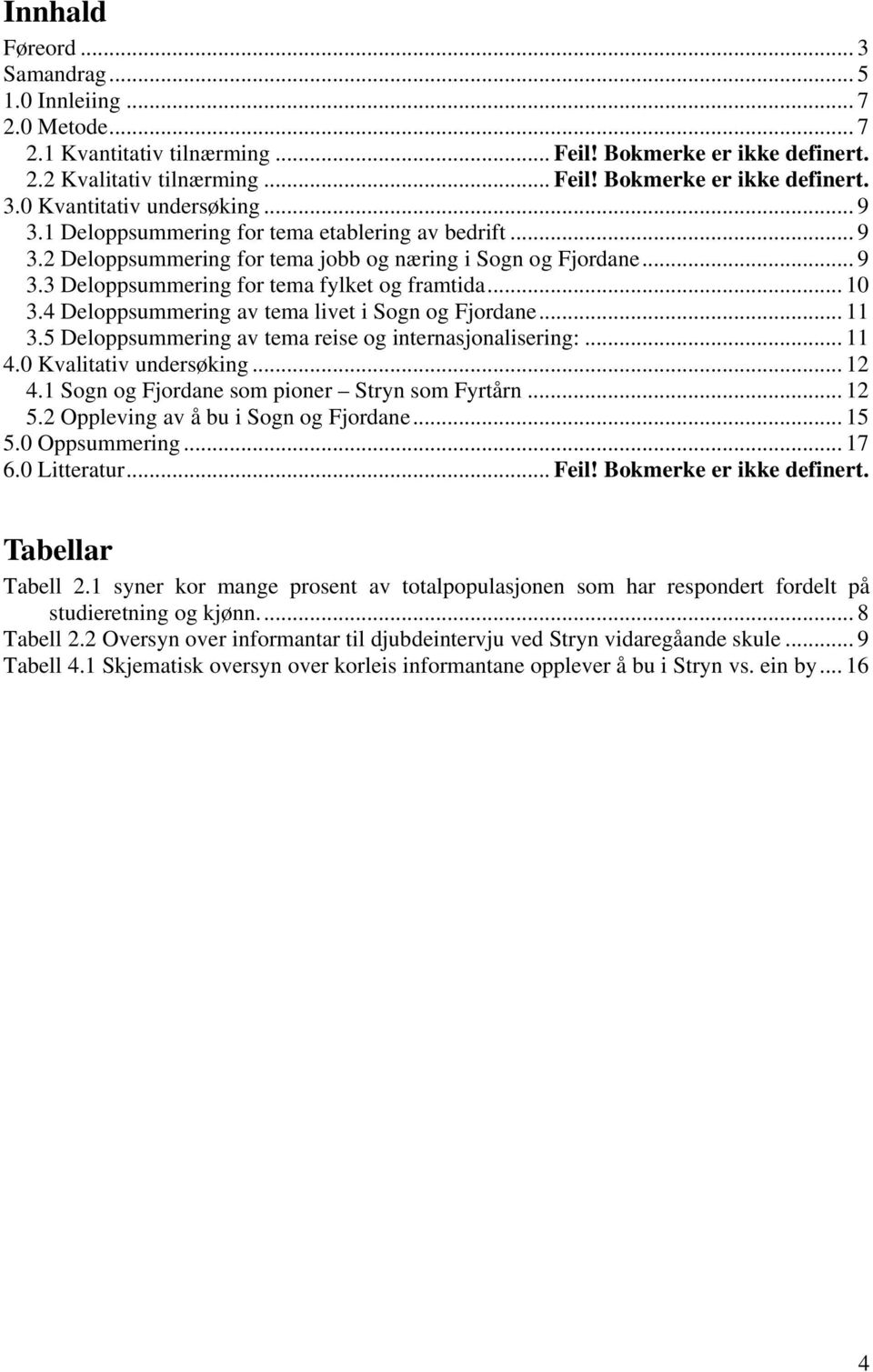 4 Deloppsummering av tema livet i Sogn og Fjordane... 11 3.5 Deloppsummering av tema reise og internasjonalisering:... 11 4.0 Kvalitativ undersøking... 12 4.