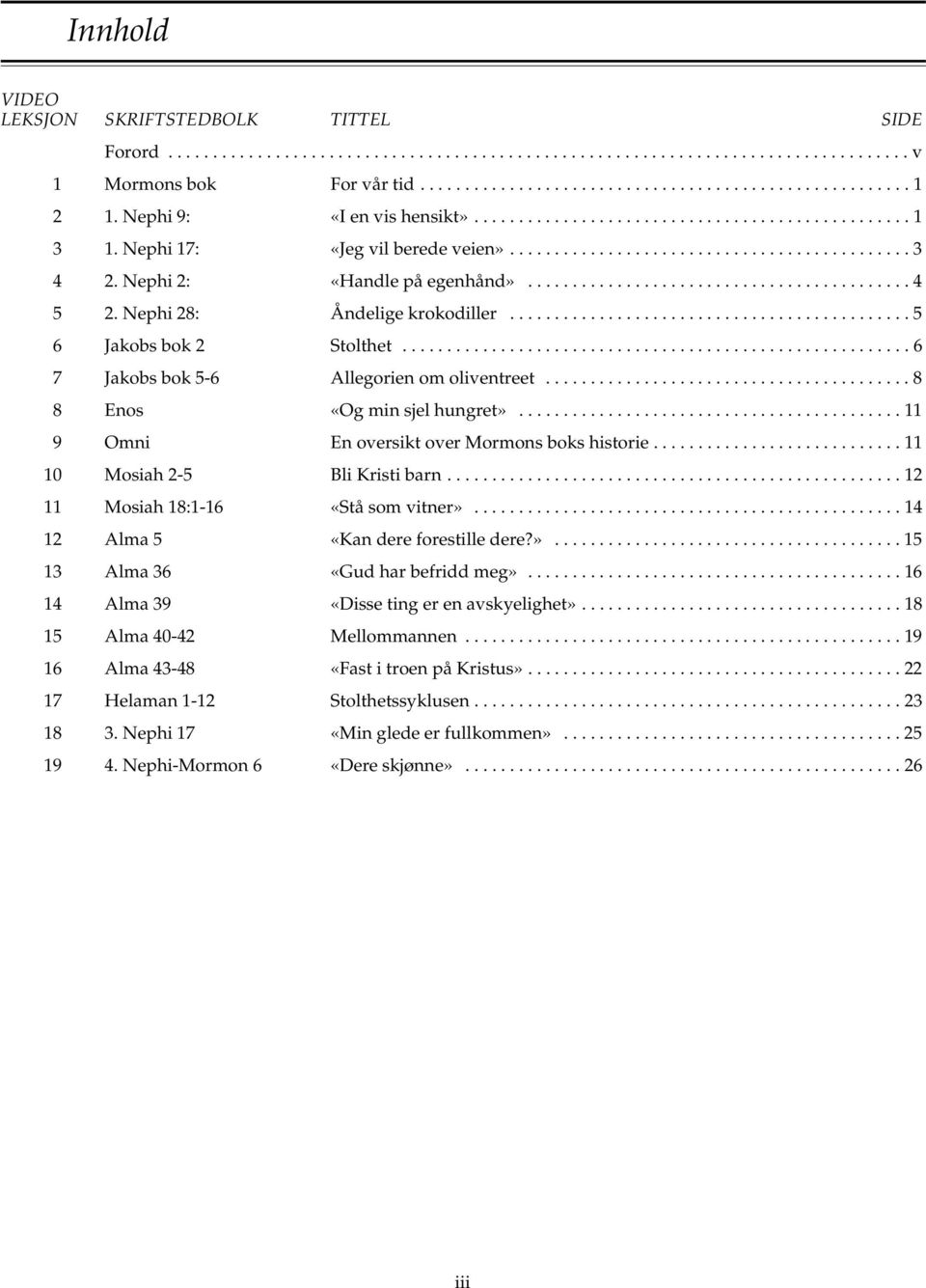 .......................................... 4 5 2. Nephi 28: Åndelige krokodiller............................................. 5 6 Jakobs bok 2 Stolthet......................................................... 6 7 Jakobs bok 5-6 Allegorien om oliventreet.