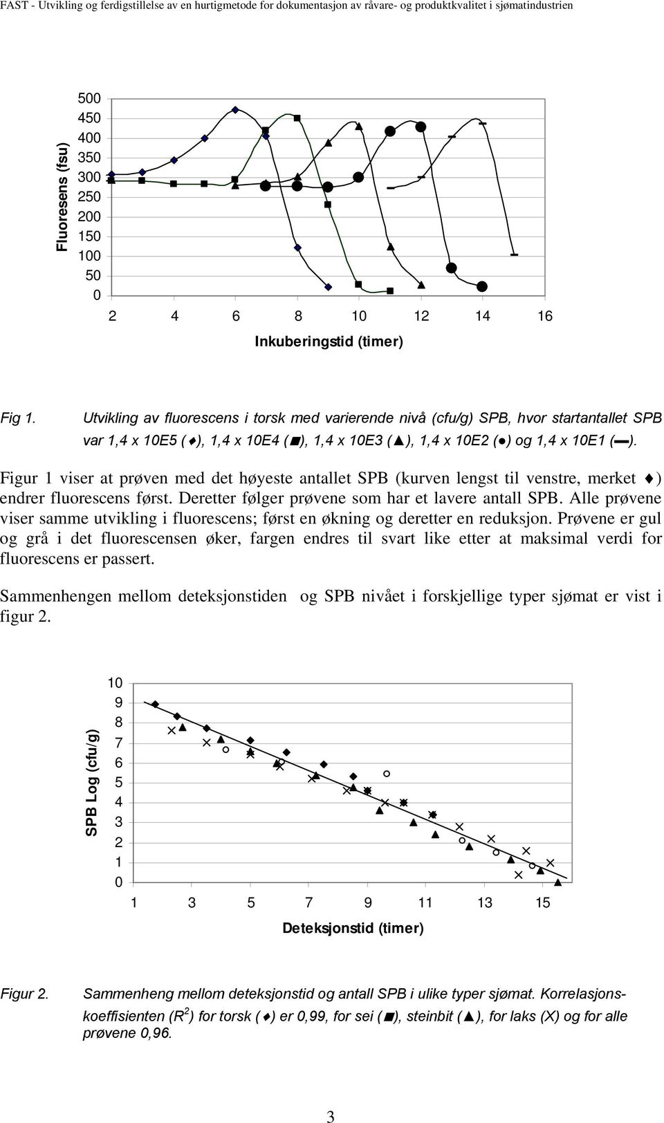 Figur 1 viser at prøven med det høyeste antallet SPB (kurven lengst til venstre, merket ) endrer fluorescens først. Deretter følger prøvene som har et lavere antall SPB.